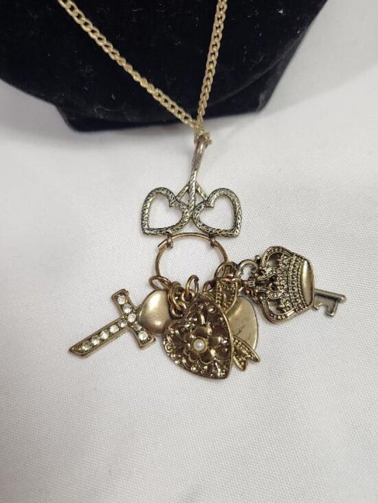 Multi-charm Gold-toned Vintage Style Necklace - Picture 2 of 4